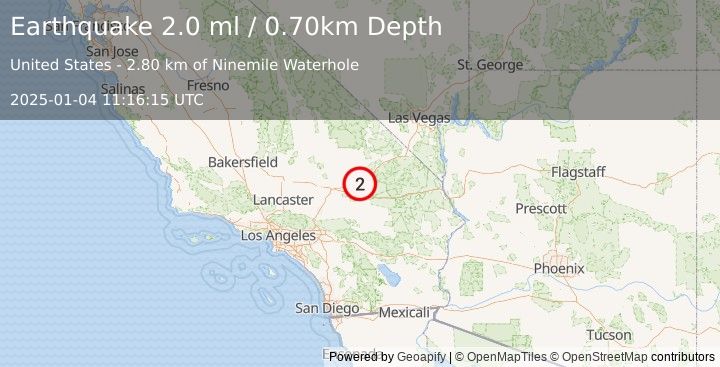 Earthquake SOUTHERN CALIFORNIA (2.0 ml) (2025-01-04 11:16:15 UTC)