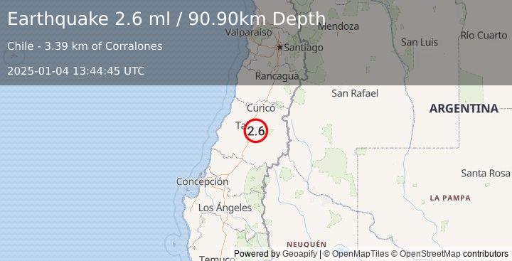 Earthquake MAULE, CHILE (2.6 ml) (2025-01-04 13:44:45 UTC)