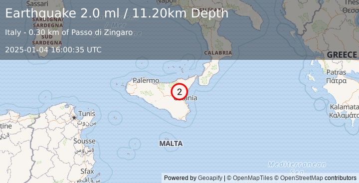 Earthquake SICILY, ITALY (2.0 ml) (2025-01-04 16:00:35 UTC)