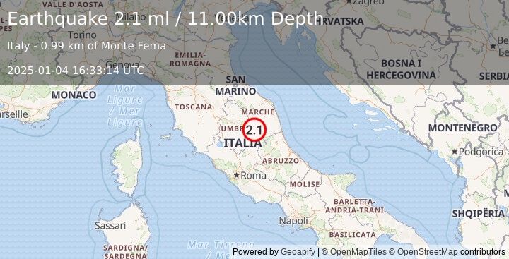 Earthquake CENTRAL ITALY (2.1 ml) (2025-01-04 16:33:14 UTC)