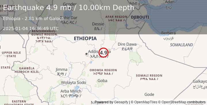 Earthquake ETHIOPIA (4.9 mb) (2025-01-04 16:36:49 UTC)