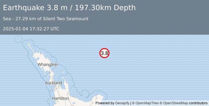 Earthquake OFF E. COAST OF N. ISLAND, N.Z. (3.8 m) (2025-01-04 17:32:27 UTC)