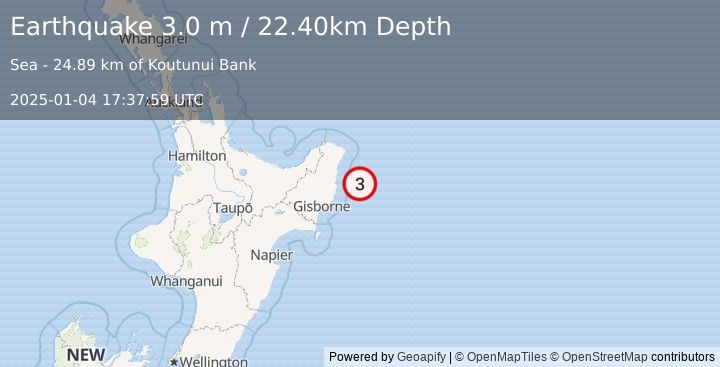 Earthquake OFF E. COAST OF N. ISLAND, N.Z. (3.0 m) (2025-01-04 17:37:59 UTC)