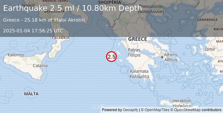 Earthquake GREECE (2.5 ml) (2025-01-04 17:56:25 UTC)