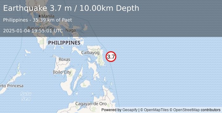 Earthquake PHILIPPINE ISLANDS REGION (3.7 m) (2025-01-04 19:55:01 UTC)