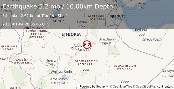 Earthquake ETHIOPIA (5.0 mb) (2025-01-04 20:05:45 UTC)