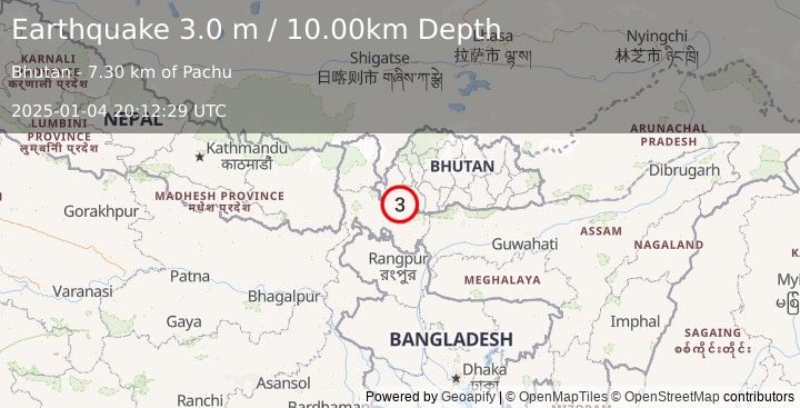 Earthquake INDIA-BANGLADESH BORDER REGION (3.0 m) (2025-01-04 20:12:29 UTC)