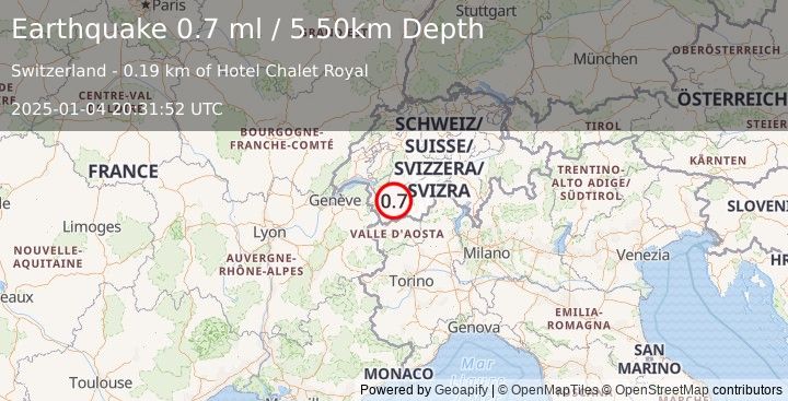 Earthquake SWITZERLAND (0.7 ml) (2025-01-04 20:31:52 UTC)