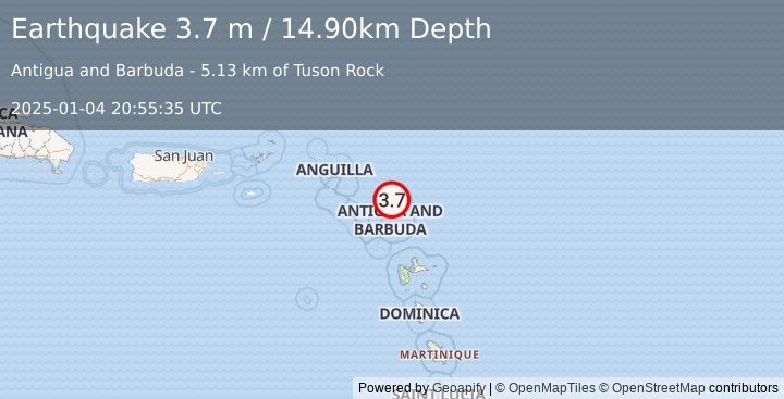 Earthquake ANTIGUA AND BARBUDA REGION (3.7 m) (2025-01-04 20:55:35 UTC)