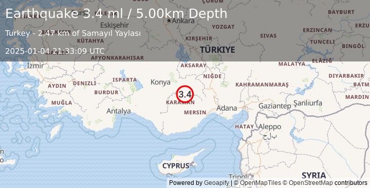 Earthquake CENTRAL TURKEY (3.4 ml) (2025-01-04 21:33:09 UTC)