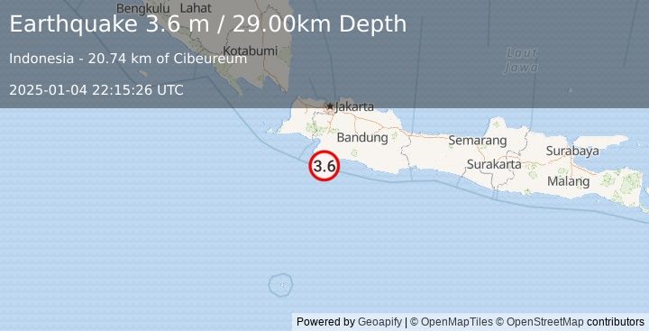 Earthquake JAVA, INDONESIA (3.6 m) (2025-01-04 22:15:26 UTC)