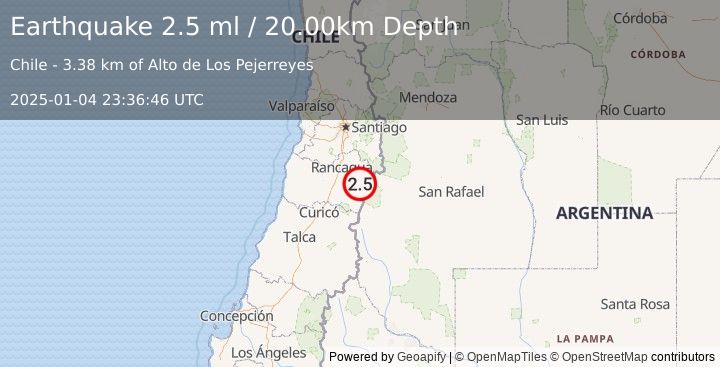 Earthquake LIBERTADOR O'HIGGINS, CHILE (2.5 ml) (2025-01-04 23:36:46 UTC)