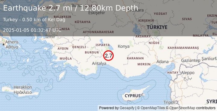 Earthquake WESTERN TURKEY (2.7 ml) (2025-01-05 01:32:47 UTC)