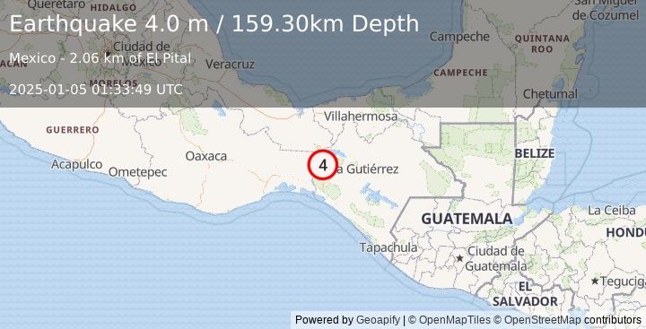 Earthquake CHIAPAS, MEXICO (4.0 m) (2025-01-05 01:33:49 UTC)