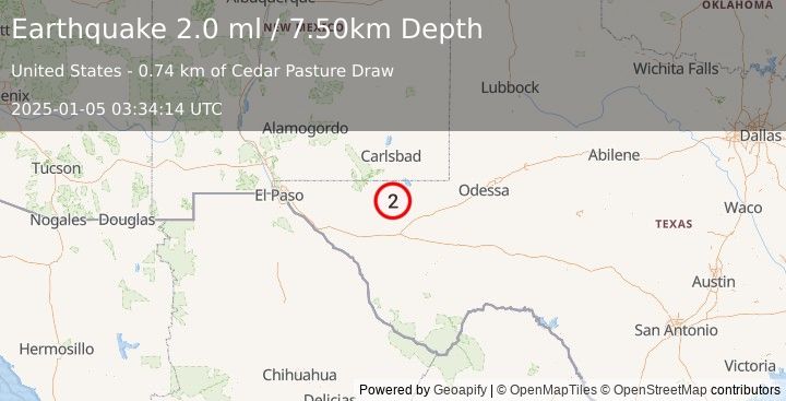 Earthquake WESTERN TEXAS (2.0 ml) (2025-01-05 03:34:14 UTC)