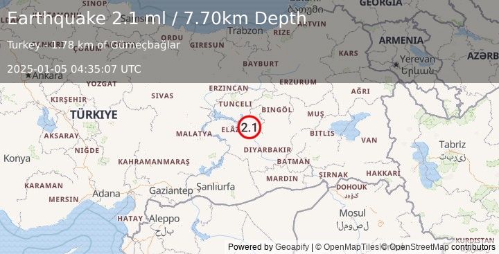 Earthquake EASTERN TURKEY (2.1 ml) (2025-01-05 04:35:07 UTC)