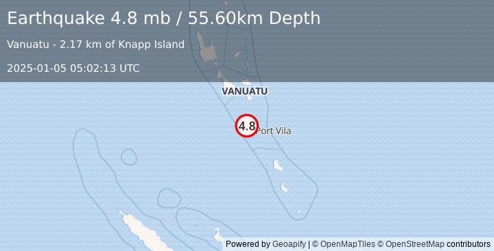 Earthquake VANUATU (4.8 mb) (2025-01-05 05:02:13 UTC)