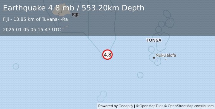 Earthquake FIJI REGION (4.8 mb) (2025-01-05 05:15:47 UTC)