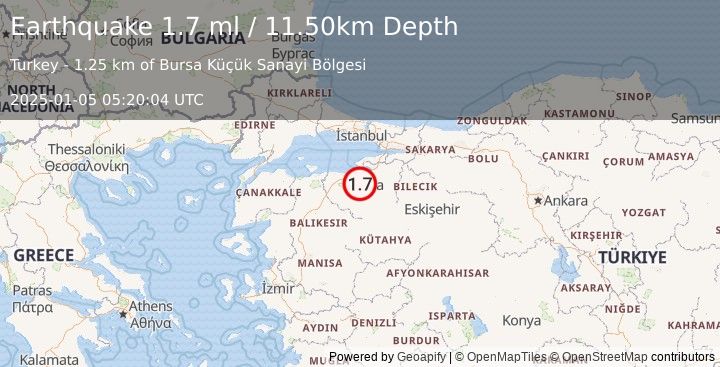 Earthquake WESTERN TURKEY (1.7 ml) (2025-01-05 05:20:04 UTC)