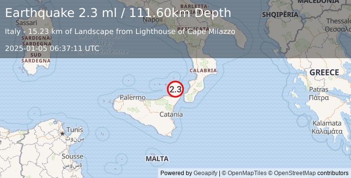 Earthquake SICILY, ITALY (2.3 ml) (2025-01-05 06:37:11 UTC)