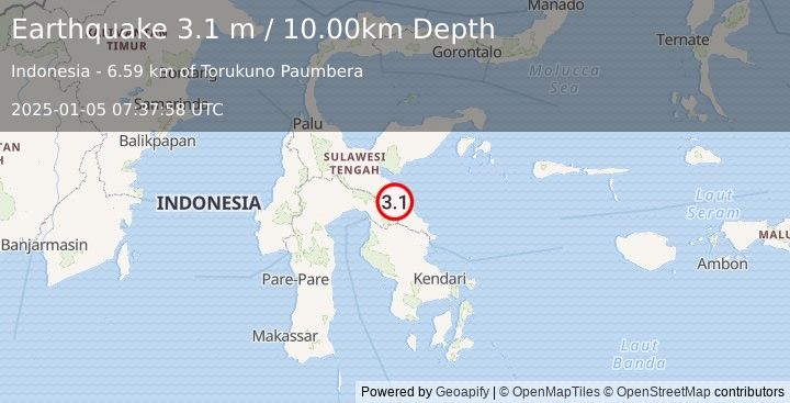 Earthquake SULAWESI, INDONESIA (3.1 m) (2025-01-05 07:37:58 UTC)