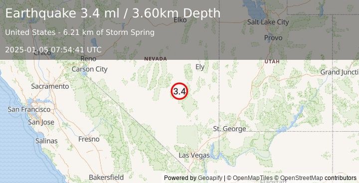 Earthquake NEVADA (3.4 ml) (2025-01-05 07:54:41 UTC)