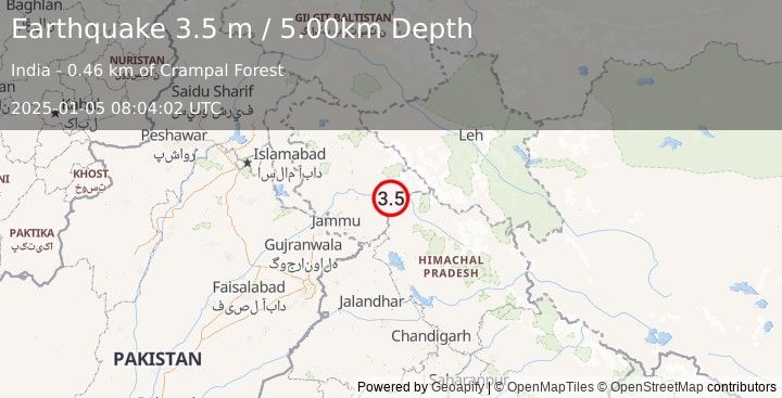 Earthquake EASTERN KASHMIR (3.5 m) (2025-01-05 08:04:02 UTC)