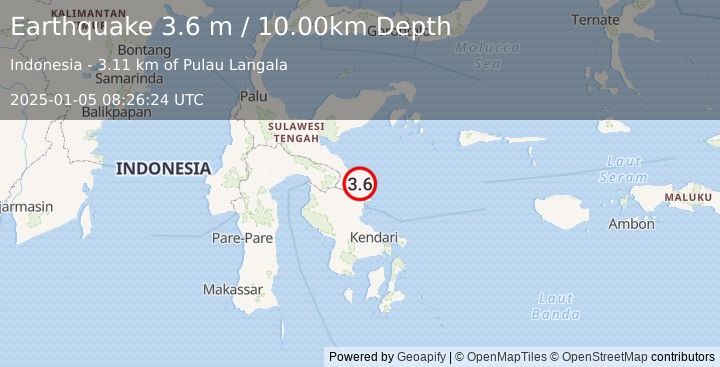 Earthquake SULAWESI, INDONESIA (3.6 m) (2025-01-05 08:26:24 UTC)