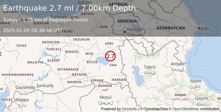 Earthquake EASTERN TURKEY (2.7 ml) (2025-01-05 08:38:48 UTC)