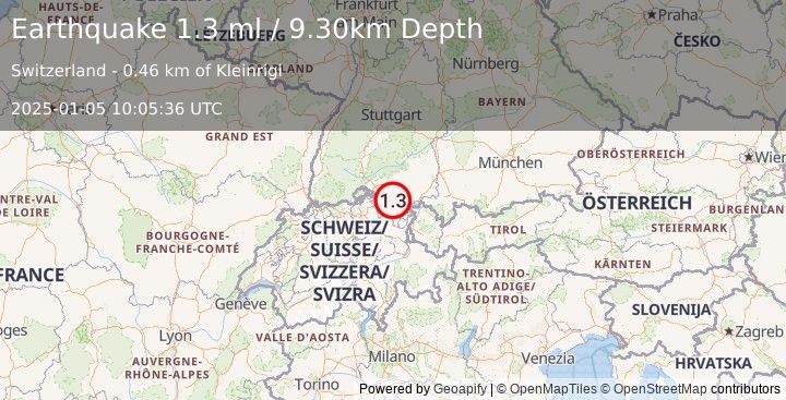 Earthquake SWITZERLAND (1.3 ml) (2025-01-05 10:05:36 UTC)