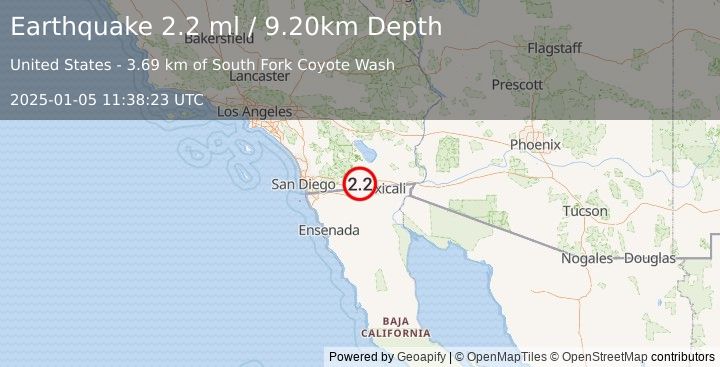 Earthquake SOUTHERN CALIFORNIA (2.2 ml) (2025-01-05 11:38:23 UTC)