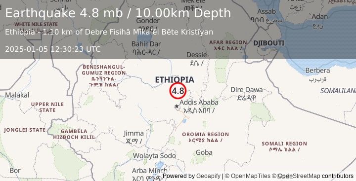 Earthquake ETHIOPIA (4.8 mb) (2025-01-05 12:30:23 UTC)