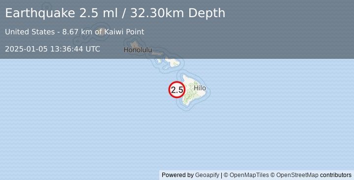 Earthquake HAWAII REGION, HAWAII (2.5 ml) (2025-01-05 13:36:44 UTC)