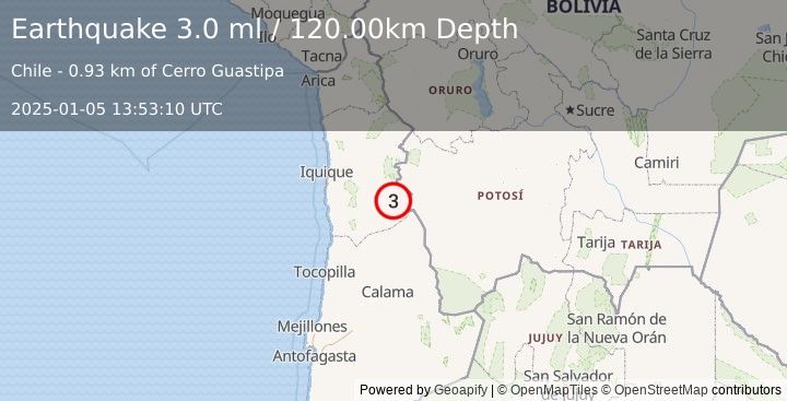 Earthquake TARAPACA, CHILE (3.0 ml) (2025-01-05 13:53:10 UTC)