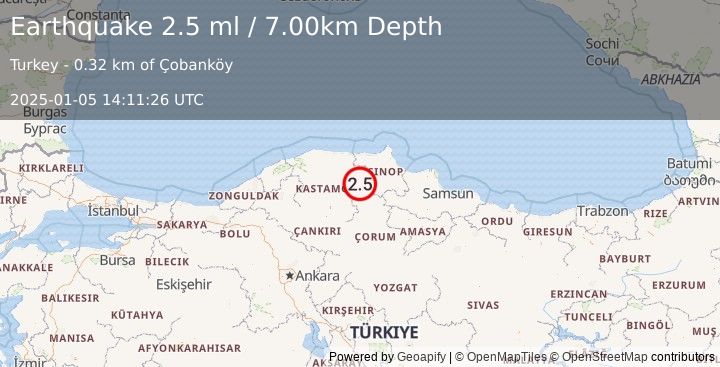 Earthquake CENTRAL TURKEY (2.5 ml) (2025-01-05 14:11:26 UTC)