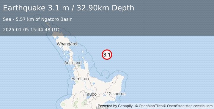 Earthquake OFF E. COAST OF N. ISLAND, N.Z. (3.1 m) (2025-01-05 15:44:48 UTC)