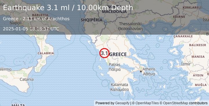 Earthquake GREECE (3.1 ml) (2025-01-05 18:18:57 UTC)