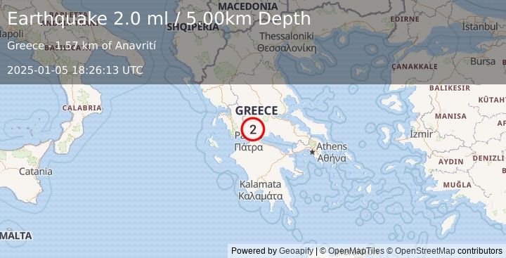 Earthquake GREECE (2.0 ml) (2025-01-05 18:26:13 UTC)