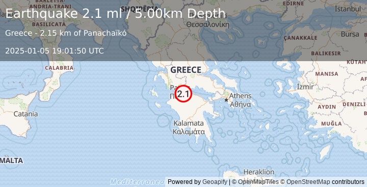 Earthquake GREECE (2.1 ml) (2025-01-05 19:01:50 UTC)