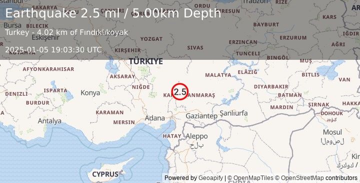 Earthquake CENTRAL TURKEY (2.5 ml) (2025-01-05 19:03:30 UTC)