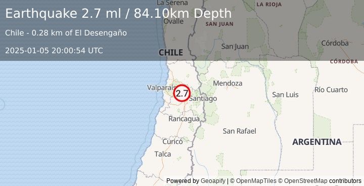 Earthquake REGION METROPOLITANA, CHILE (2.7 ml) (2025-01-05 20:00:54 UTC)