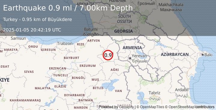 Earthquake EASTERN TURKEY (0.9 ml) (2025-01-05 20:42:19 UTC)