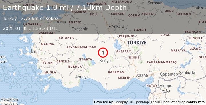 Earthquake CENTRAL TURKEY (1.0 ml) (2025-01-05 21:53:33 UTC)