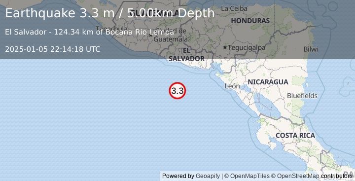 Earthquake OFFSHORE EL SALVADOR (3.0 m) (2025-01-05 22:14:29 UTC)