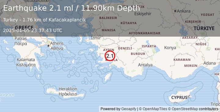 Earthquake WESTERN TURKEY (2.1 ml) (2025-01-05 23:37:43 UTC)