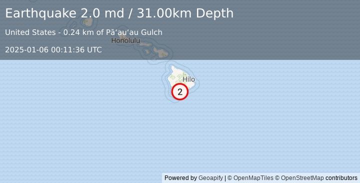 Earthquake ISLAND OF HAWAII, HAWAII (2.0 md) (2025-01-06 00:11:36 UTC)