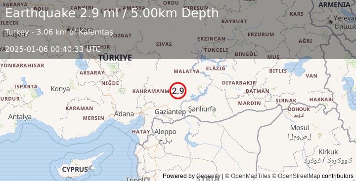 Earthquake CENTRAL TURKEY (2.9 ml) (2025-01-06 00:40:33 UTC)