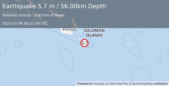 Earthquake SOLOMON ISLANDS (5.2 mw) (2025-01-06 00:52:11 UTC)