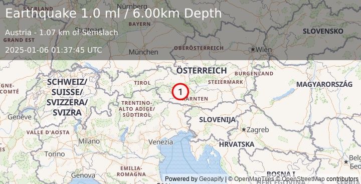 Earthquake AUSTRIA (1.0 ml) (2025-01-06 01:37:45 UTC)