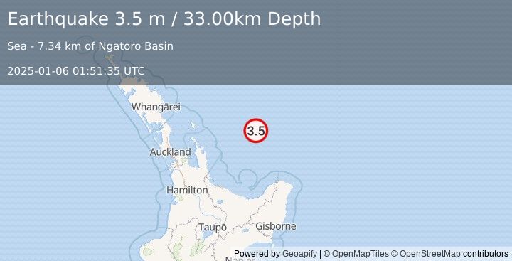 Earthquake OFF E. COAST OF N. ISLAND, N.Z. (3.5 m) (2025-01-06 01:51:35 UTC)